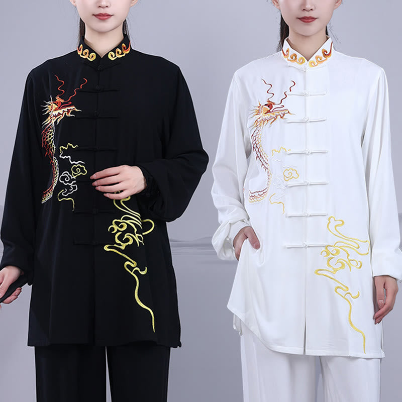 2Pcs Fall Embroidery Dragon Frog-Button Tai Chi Meditation Qigong Zen Practice Unisex Cotton Clothing Set - Image 14