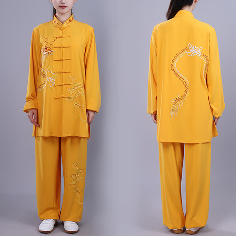 2Pcs Fall Embroidery Dragon Frog-Button Tai Chi Meditation Qigong Zen Practice Unisex Cotton Clothing Set - Image 21
