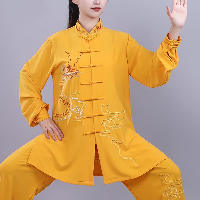 2Pcs Fall Embroidery Dragon Frog-Button Tai Chi Meditation Qigong Zen Practice Unisex Cotton Clothing Set - Image 22
