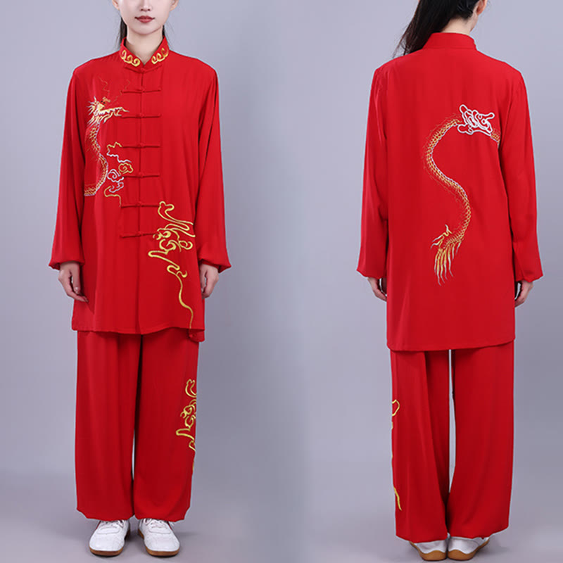2Pcs Fall Embroidery Dragon Frog-Button Tai Chi Meditation Qigong Zen Practice Unisex Cotton Clothing Set - Image 16