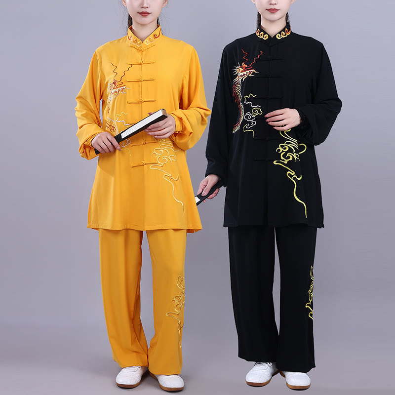 2Pcs Fall Embroidery Dragon Frog-Button Tai Chi Meditation Qigong Zen Practice Unisex Cotton Clothing Set - Image 24