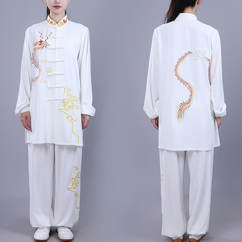 2Pcs Fall Embroidery Dragon Frog-Button Tai Chi Meditation Qigong Zen Practice Unisex Cotton Clothing Set - Image 11