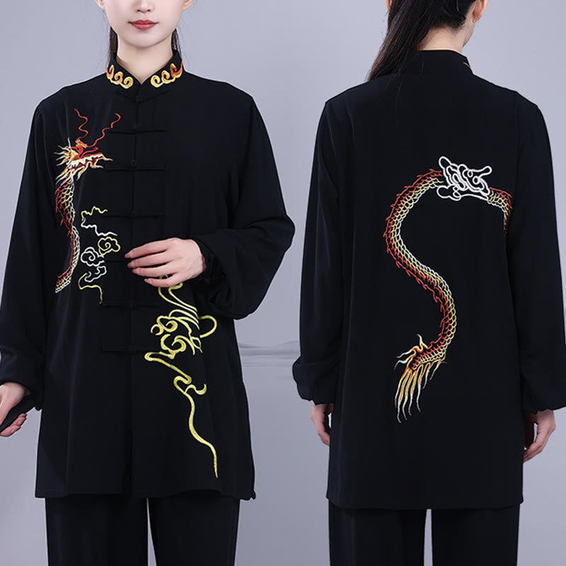 2Pcs Fall Embroidery Dragon Frog-Button Tai Chi Meditation Qigong Zen Practice Unisex Cotton Clothing Set - Image 5