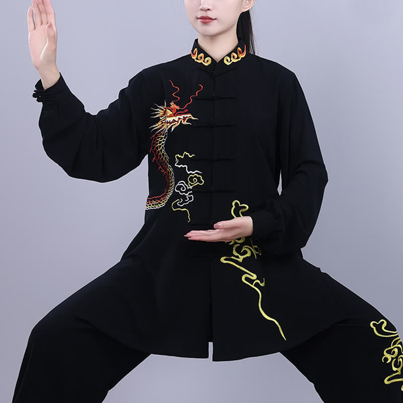 2Pcs Fall Embroidery Dragon Frog-Button Tai Chi Meditation Qigong Zen Practice Unisex Cotton Clothing Set - Image 4