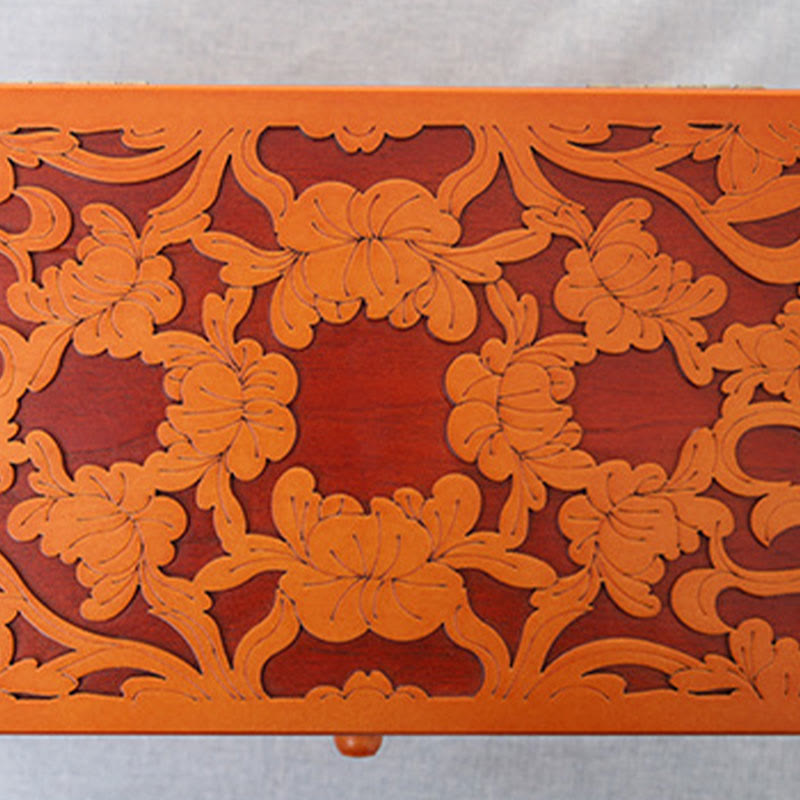 Large Capacity Vintage Flowers Carved Wooden Jewelry Box Six-Layer Jewelry Storage Box - Image 11
