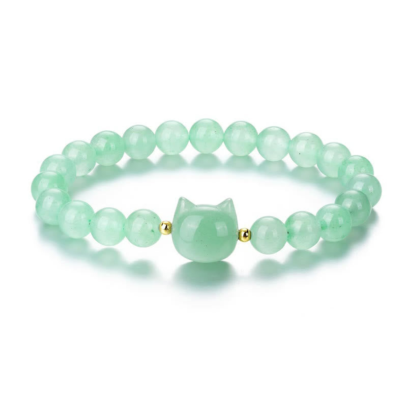 Amethyst Green Aventurine Rose Quartz Fluorite Cat Head Balance Luck Bracelet - Image 10