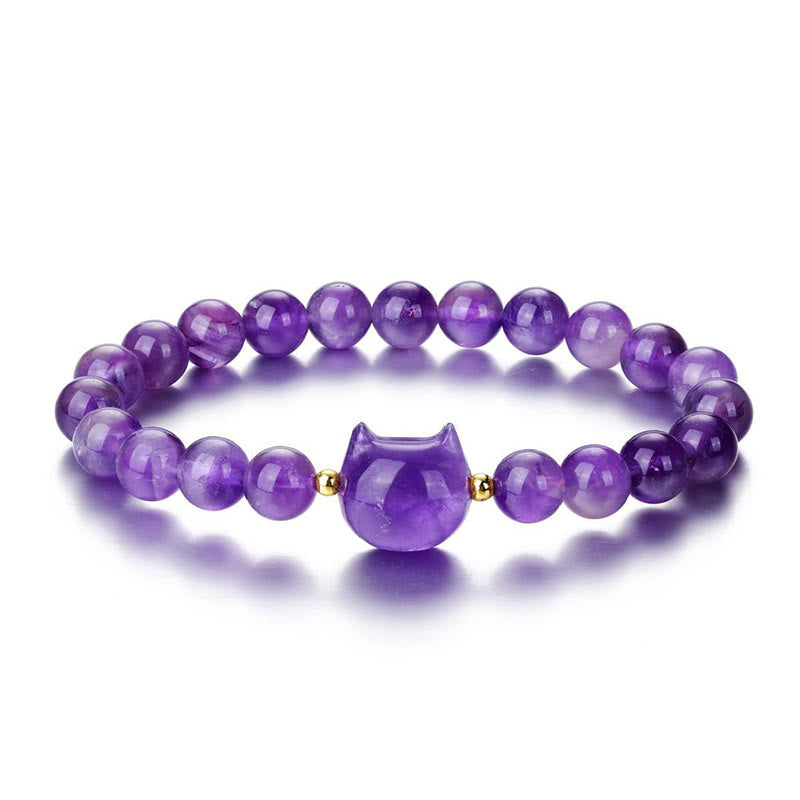 Amethyst Green Aventurine Rose Quartz Fluorite Cat Head Balance Luck Bracelet - Image 5