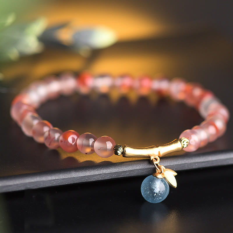 South Red Agate Aquamarine Pearl Hetian Jade Bamboo Flower Fortune Bracelet