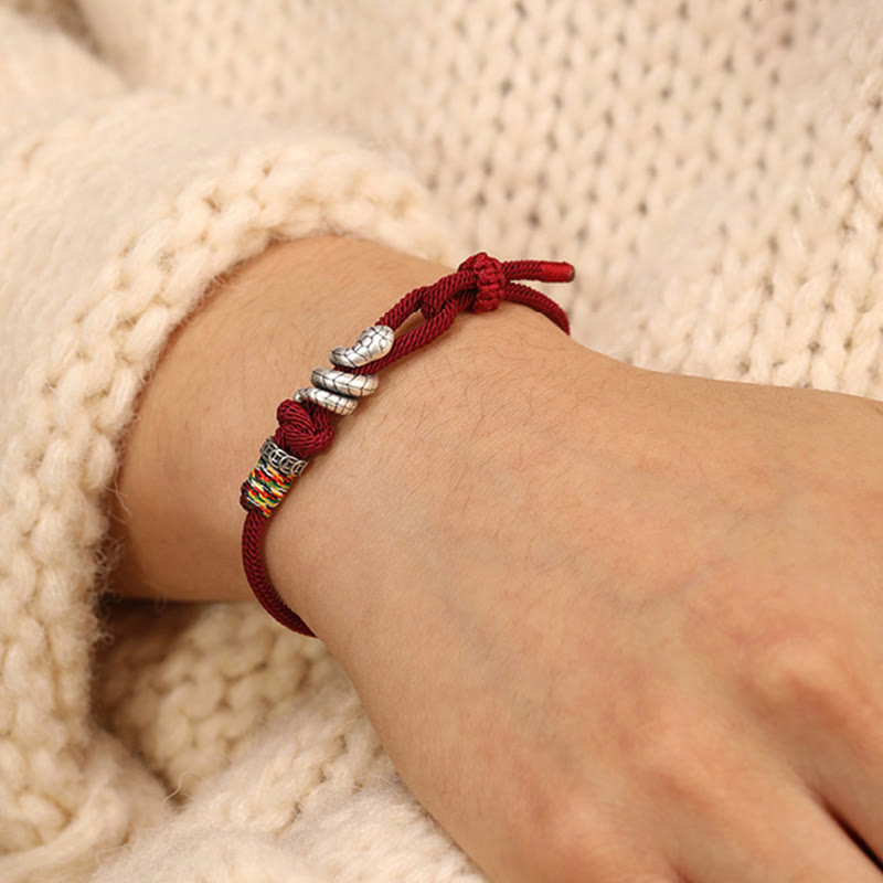 Red String 925 Sterling Silver Year of the Snake Coin Ring Snake Luck Bracelet - Image 10