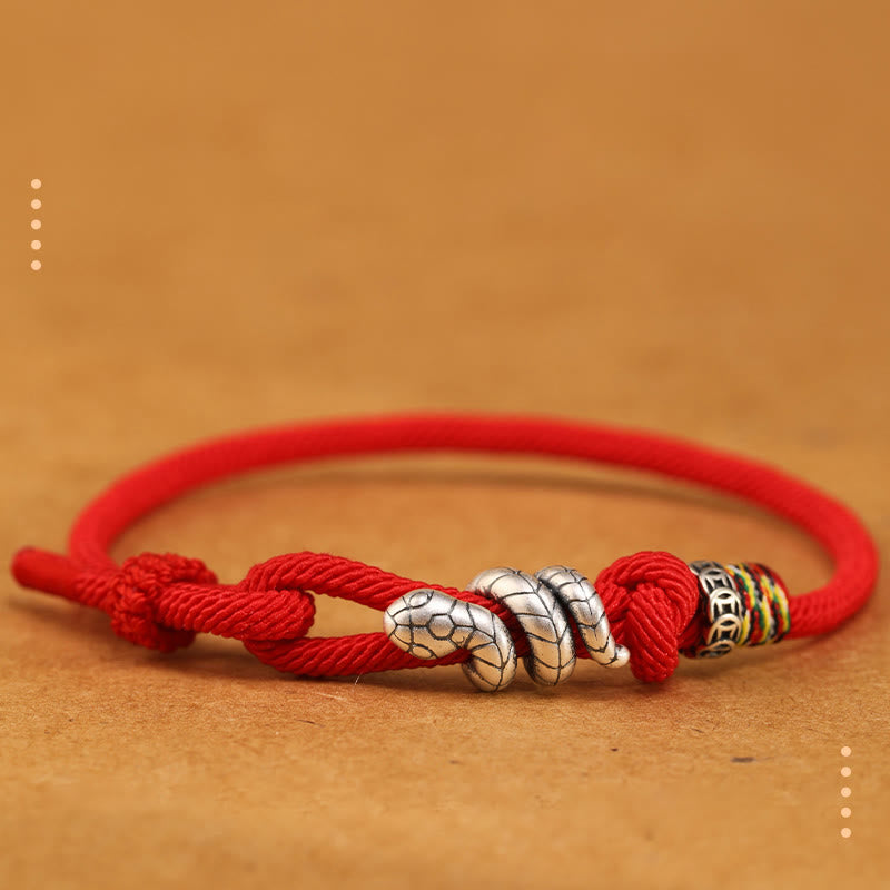 Red String 925 Sterling Silver Year of the Snake Coin Ring Snake Luck Bracelet - Image 14