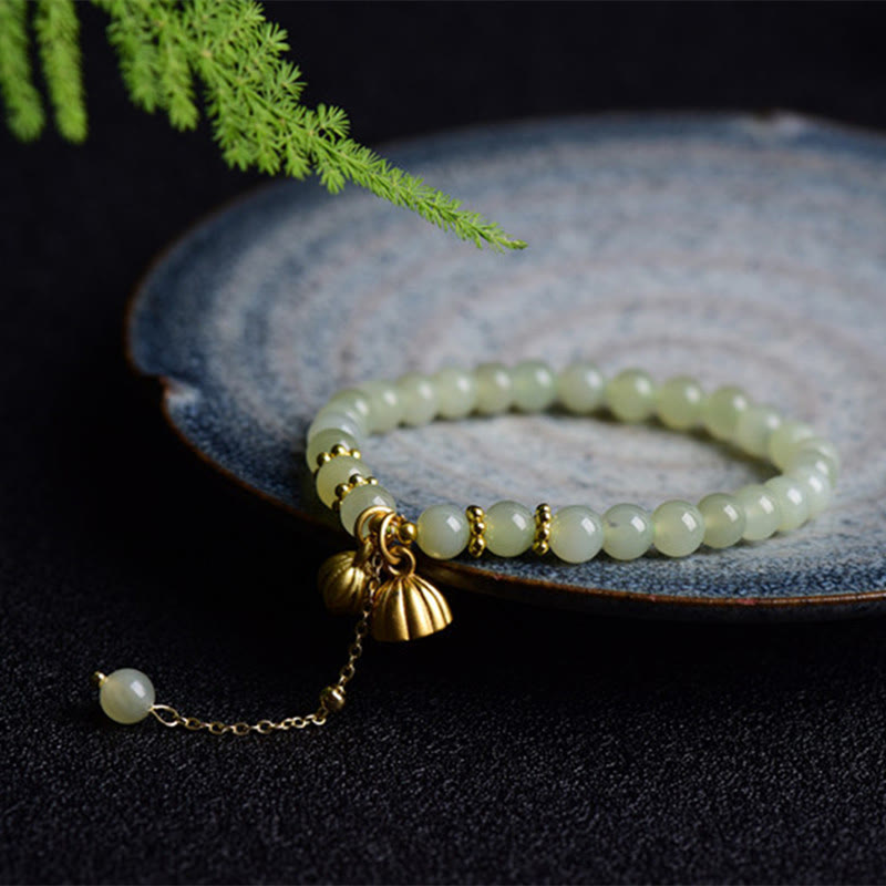 Natural Hetian Jade Lotus Luck Bracelet