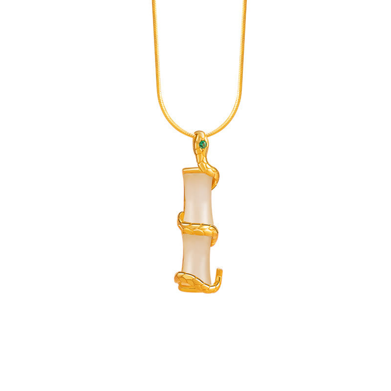 Hetian Jade 925 Sterling Silver Year of the Snake Bamboo Growth Necklace Pendant - Image 11