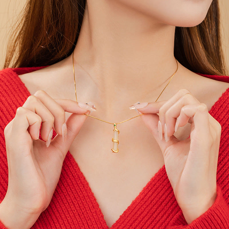 Hetian Jade 925 Sterling Silver Year of the Snake Bamboo Growth Necklace Pendant - Image 10