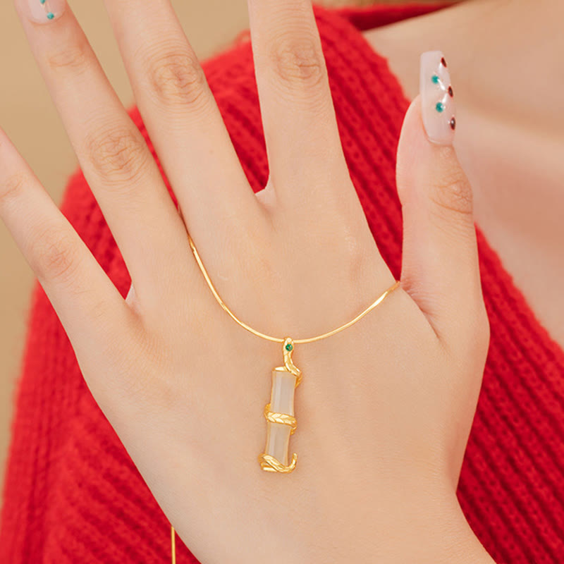 Hetian Jade 925 Sterling Silver Year of the Snake Bamboo Growth Necklace Pendant - Image 4