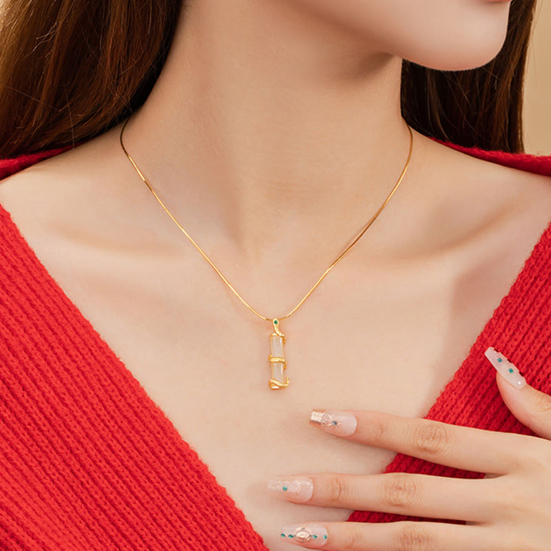 Hetian Jade 925 Sterling Silver Year of the Snake Bamboo Growth Necklace Pendant - Image 5