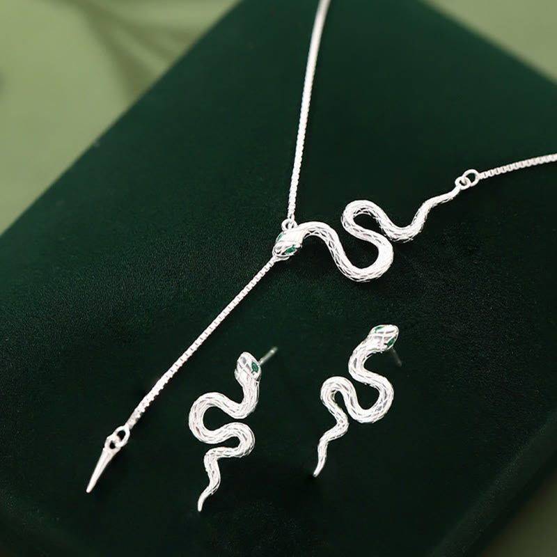 925 Sterling Silver Year of the Snake Balance Necklace Pendant Earrings Set