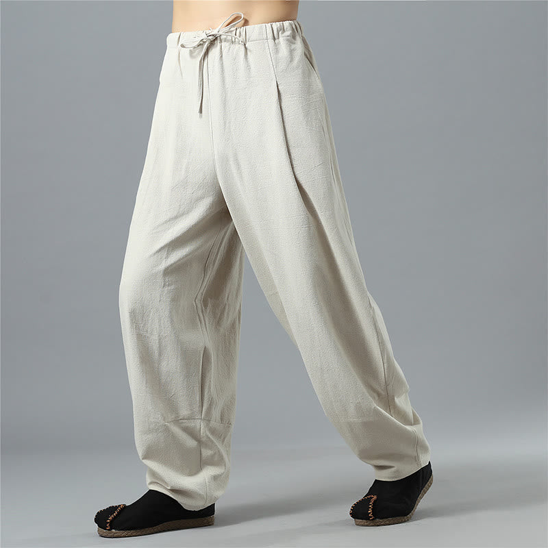 Casual Solid Color Drawstring Cotton Linen Men's Pants With Pockets - Image 27