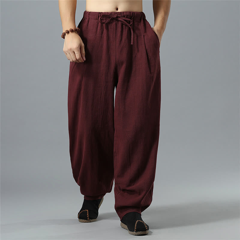 Casual Solid Color Drawstring Cotton Linen Men's Pants With Pockets - Image 23