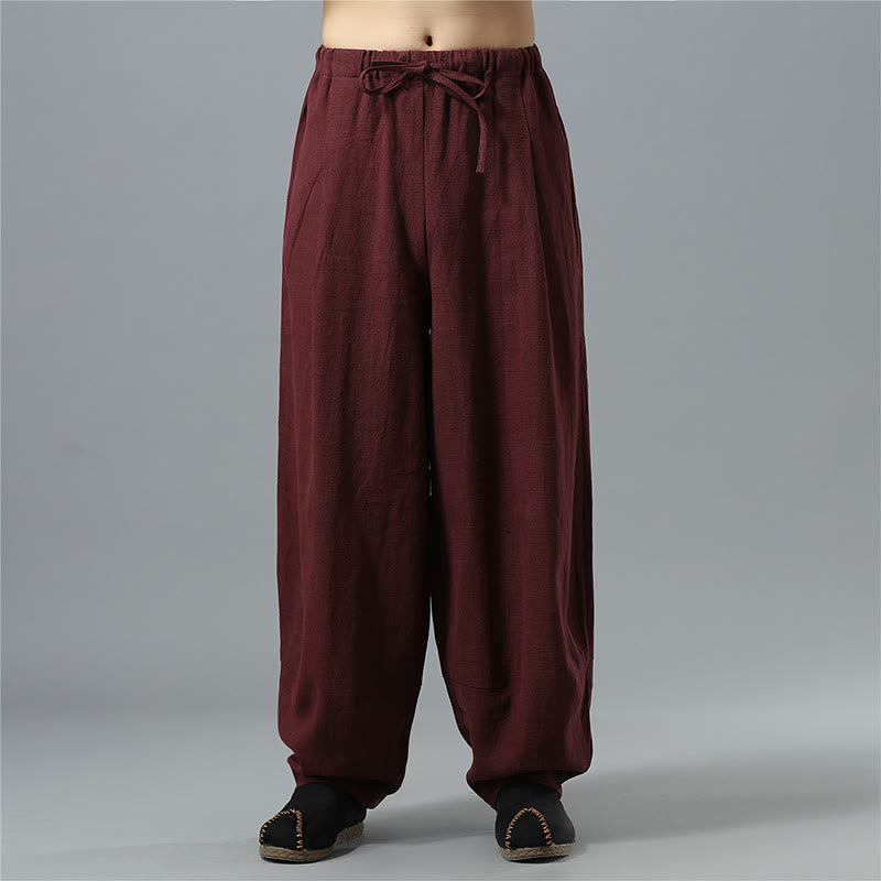 Casual Solid Color Drawstring Cotton Linen Men's Pants With Pockets - Image 18