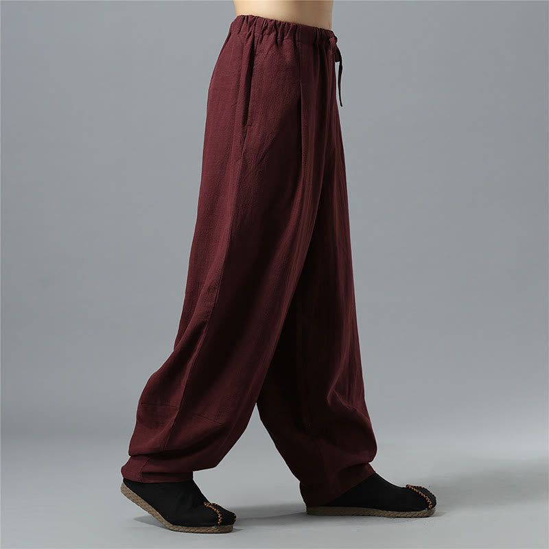 Casual Solid Color Drawstring Cotton Linen Men's Pants With Pockets - Image 25