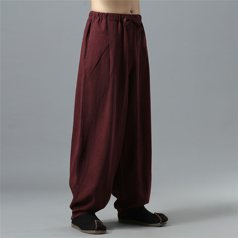 Casual Solid Color Drawstring Cotton Linen Men's Pants With Pockets - Image 24
