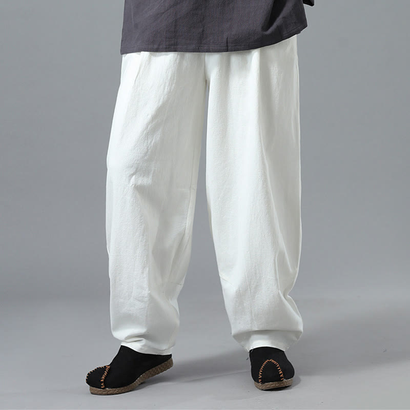 Casual Solid Color Drawstring Cotton Linen Men's Pants With Pockets - Image 8