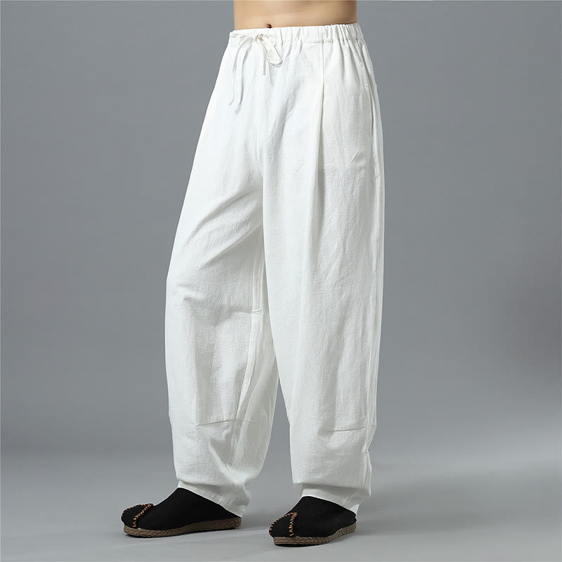 Casual Solid Color Drawstring Cotton Linen Men's Pants With Pockets - Image 6