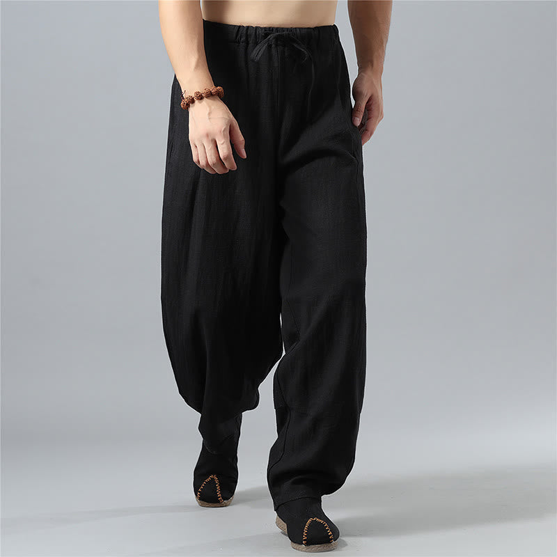 Casual Solid Color Drawstring Cotton Linen Men's Pants With Pockets - Image 16