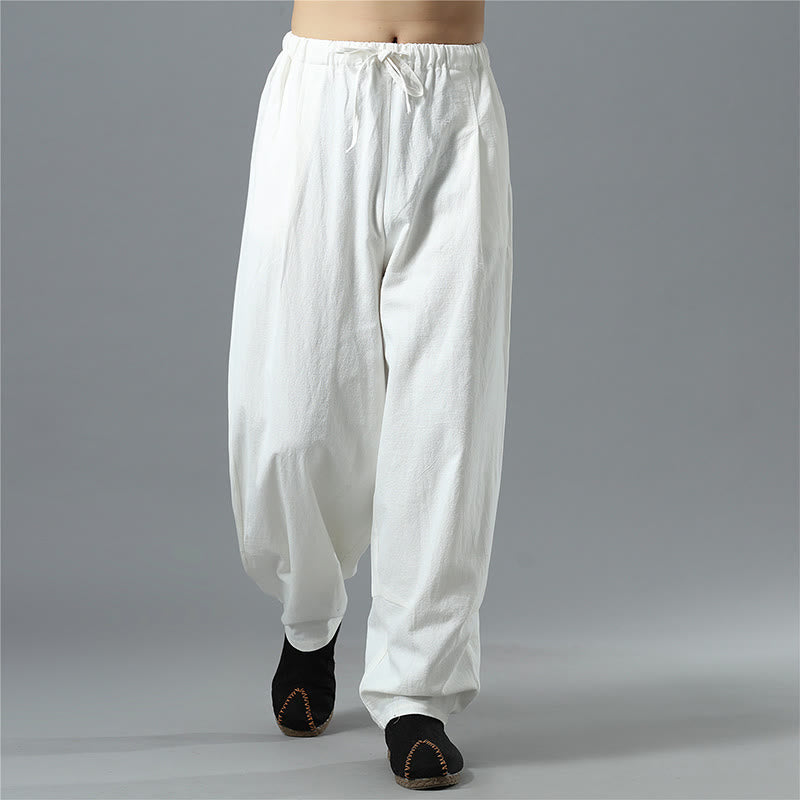 Casual Solid Color Drawstring Cotton Linen Men's Pants With Pockets - Image 4