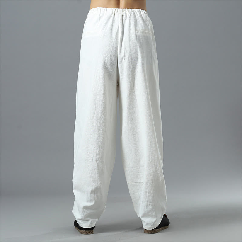 Casual Solid Color Drawstring Cotton Linen Men's Pants With Pockets - Image 7