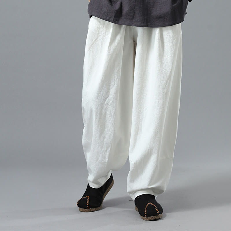Casual Solid Color Drawstring Cotton Linen Men's Pants With Pockets - Image 9