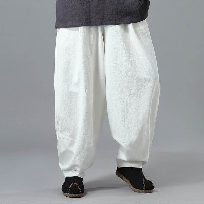 Casual Solid Color Drawstring Cotton Linen Men's Pants With Pockets - Image 10