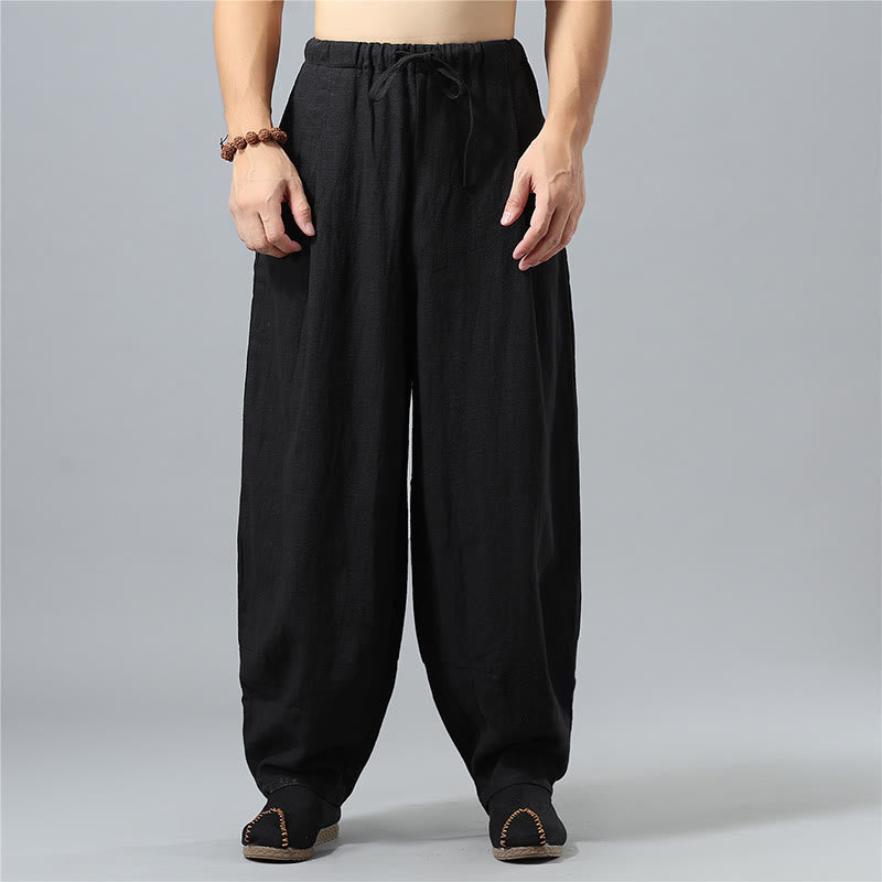 Casual Solid Color Drawstring Cotton Linen Men's Pants With Pockets - Image 11