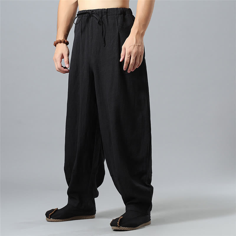 Casual Solid Color Drawstring Cotton Linen Men's Pants With Pockets - Image 13
