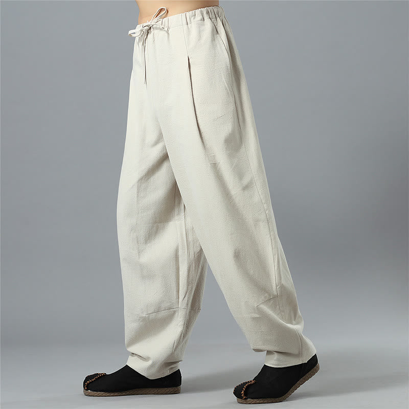Casual Solid Color Drawstring Cotton Linen Men's Pants With Pockets - Image 28