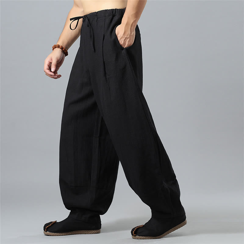 Casual Solid Color Drawstring Cotton Linen Men's Pants With Pockets - Image 14