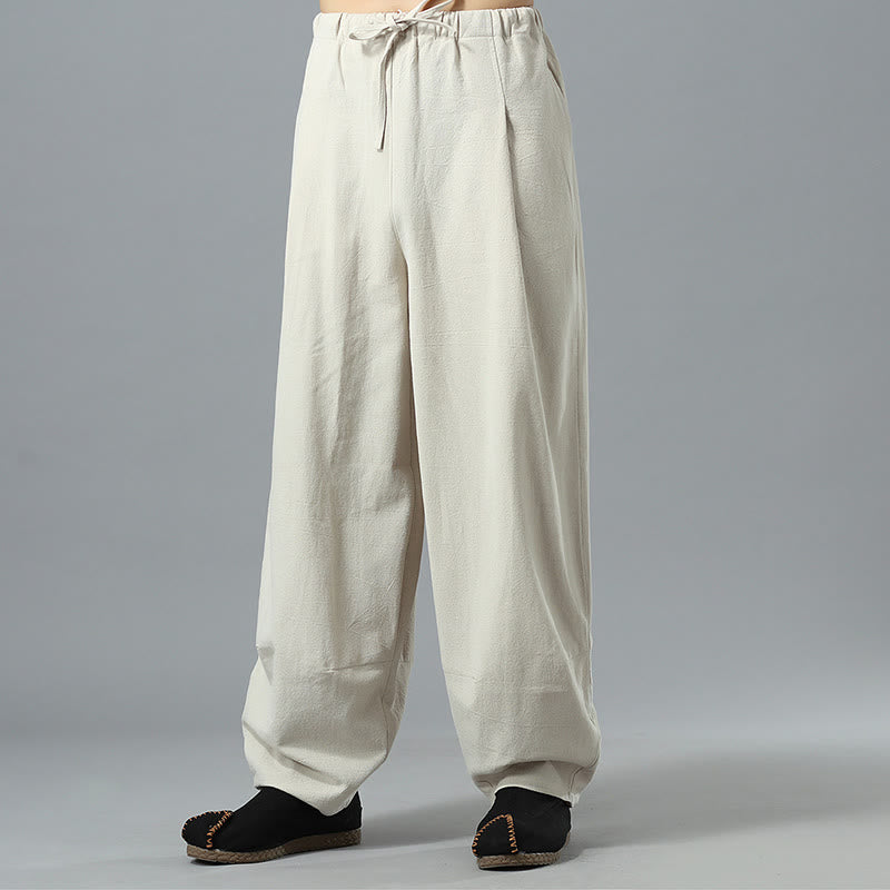 Casual Solid Color Drawstring Cotton Linen Men's Pants With Pockets - Image 31