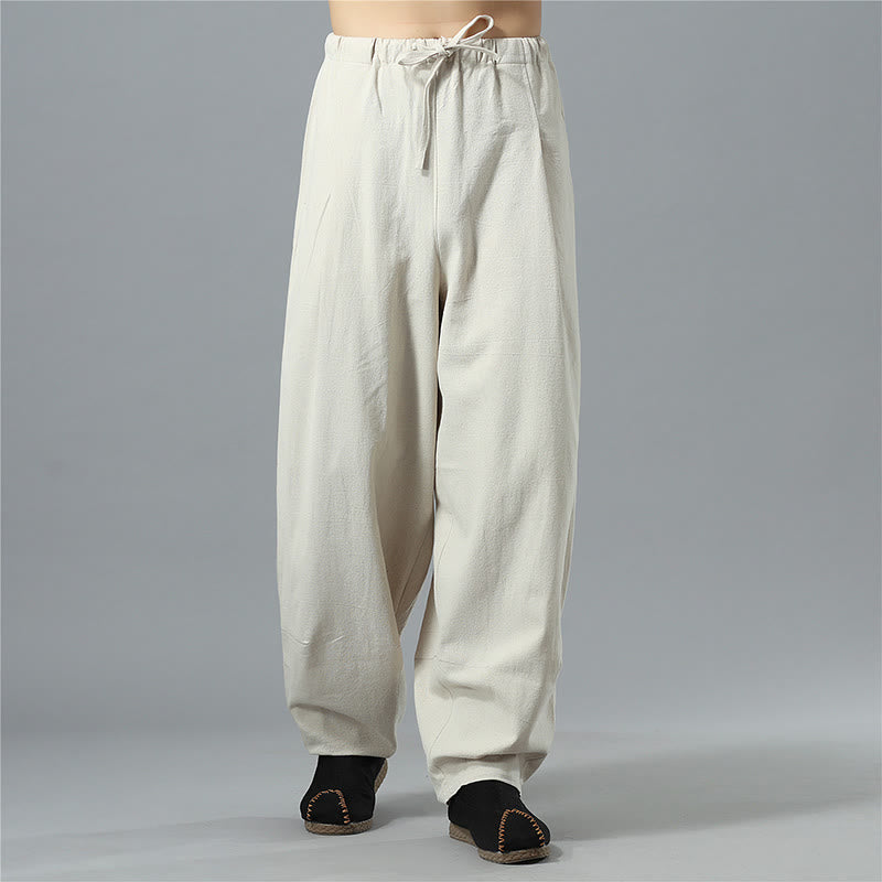 Casual Solid Color Drawstring Cotton Linen Men's Pants With Pockets - Image 29