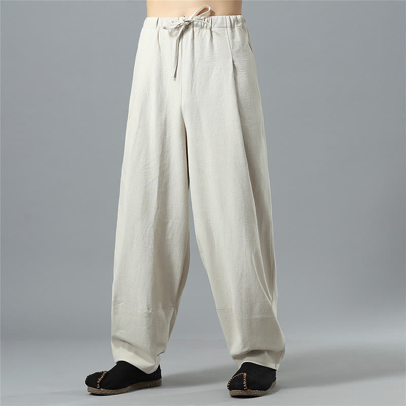 Casual Solid Color Drawstring Cotton Linen Men's Pants With Pockets - Image 26