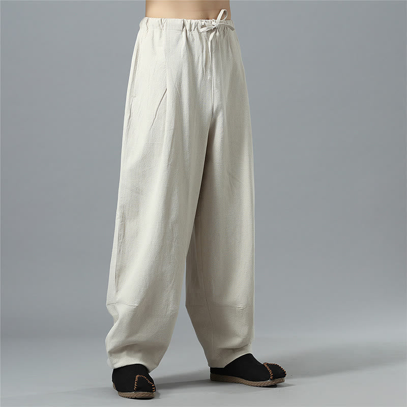 Casual Solid Color Drawstring Cotton Linen Men's Pants With Pockets - Image 32