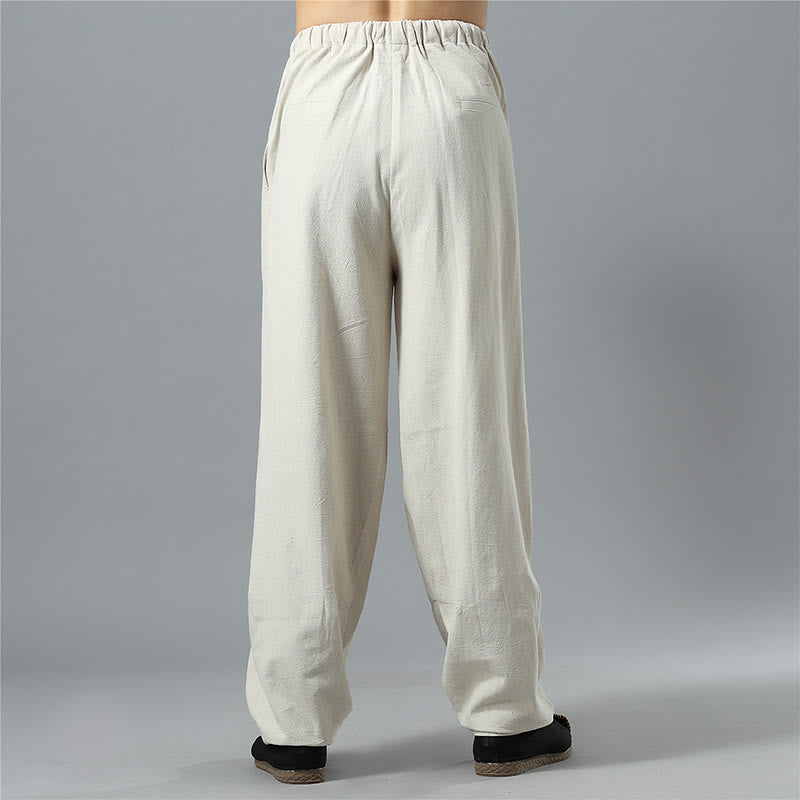 Casual Solid Color Drawstring Cotton Linen Men's Pants With Pockets - Image 30