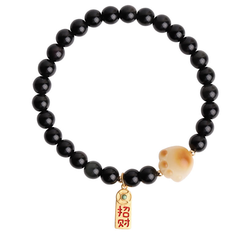 Black Obsidian Cat Paw Bodhi Seed Lucky Fortune Charm Purification Bracelet - Image 16