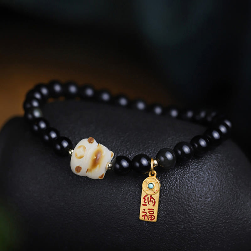 Black Obsidian Cat Paw Bodhi Seed Lucky Fortune Charm Purification Bracelet - Image 8