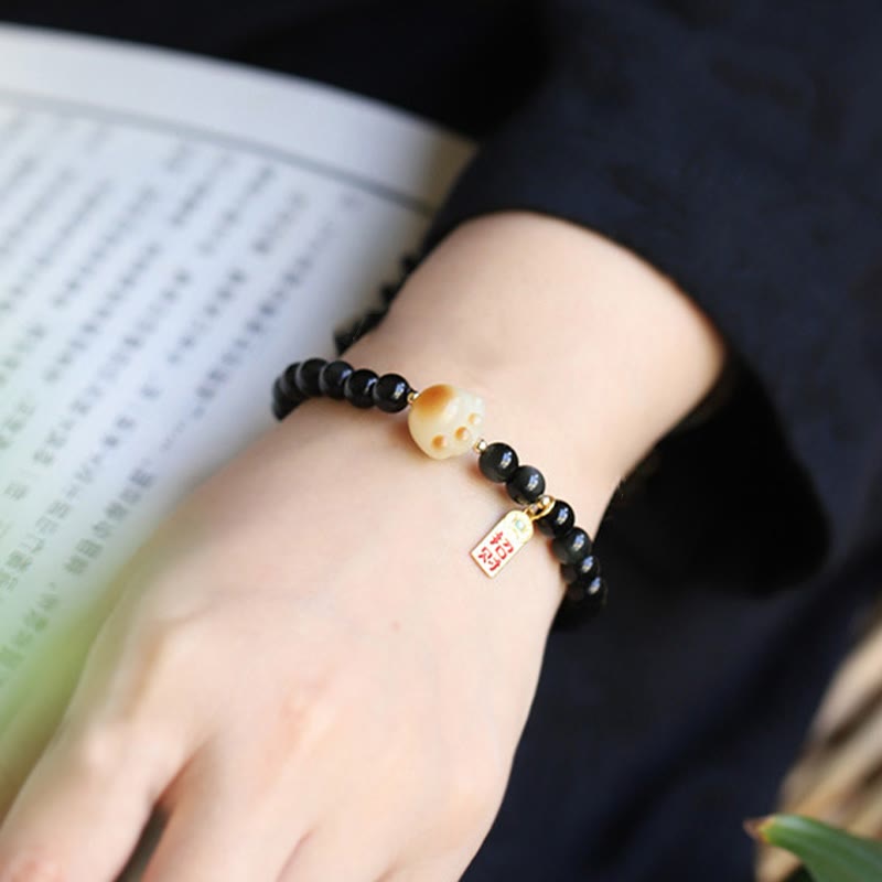 Black Obsidian Cat Paw Bodhi Seed Lucky Fortune Charm Purification Bracelet - Image 4
