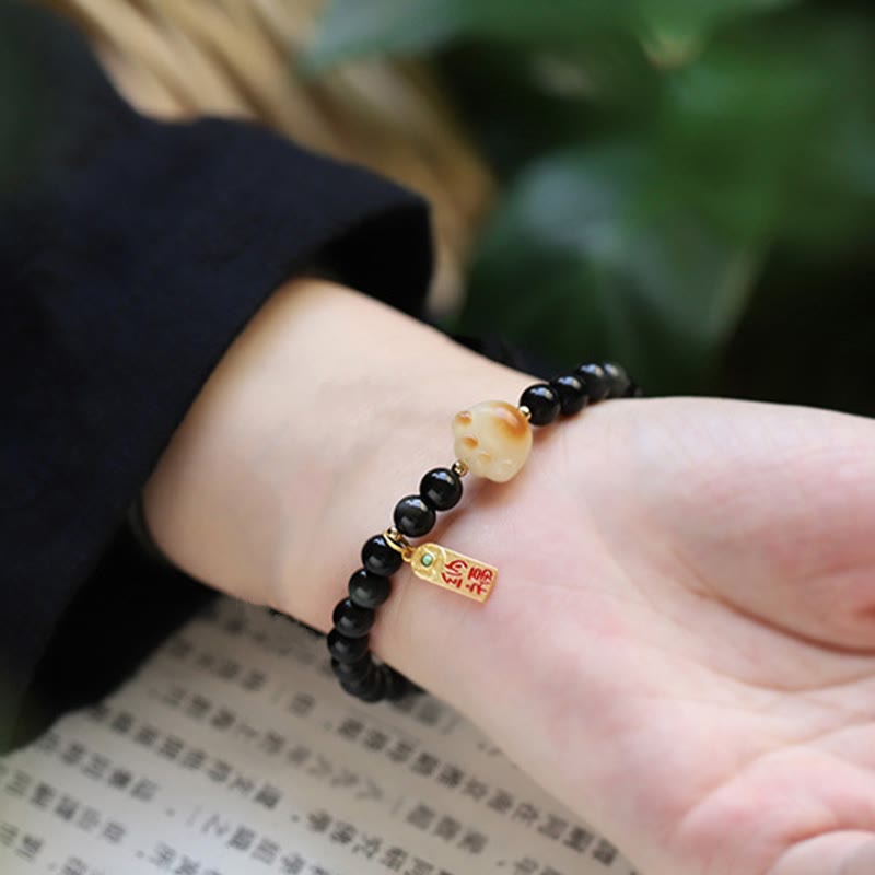 Black Obsidian Cat Paw Bodhi Seed Lucky Fortune Charm Purification Bracelet - Image 5