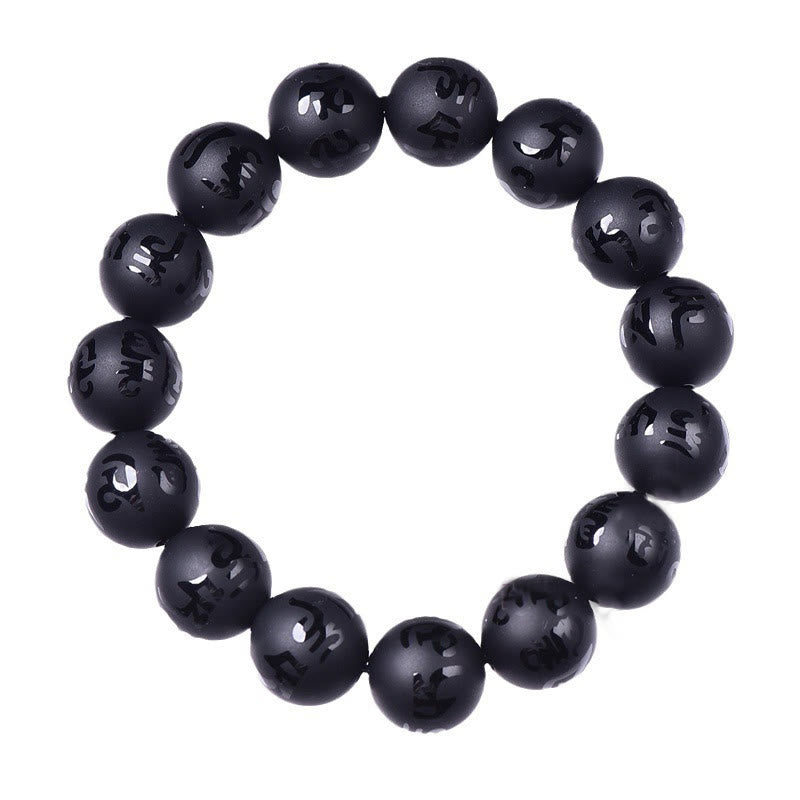 Natural Black Onyx Om Mani Padme Hum Carved Protection Bracelet - Image 7