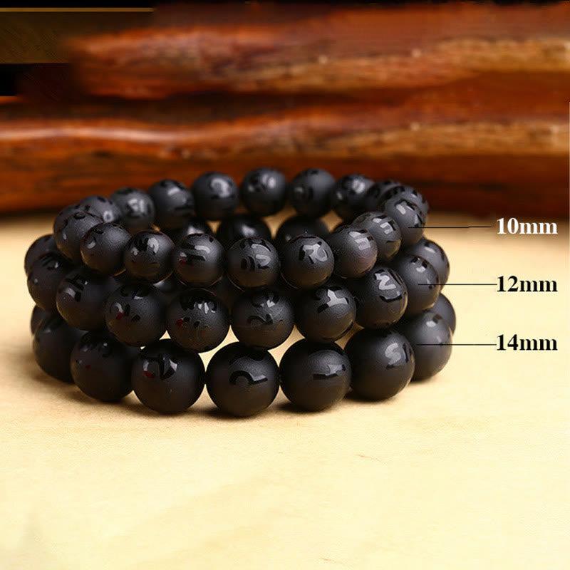 Natural Black Onyx Om Mani Padme Hum Carved Protection Bracelet - Image 6