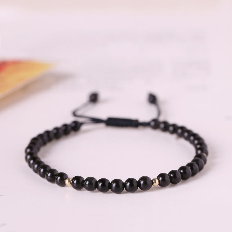 Small Black Obsidian Beads Fulfillment Rope Bracelet