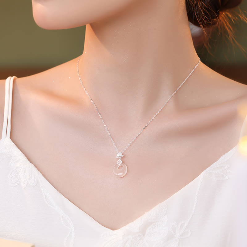 Chalcedony 925 Sterling Silver Lotus Flower Fu Character Peace Buckle Positive Necklace Pendant - Image 4