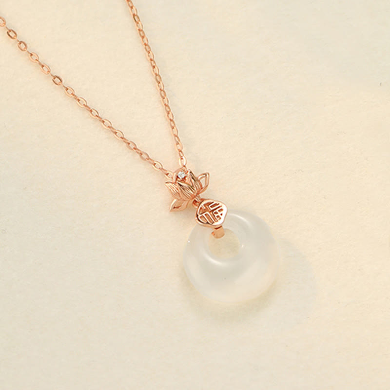 Chalcedony 925 Sterling Silver Lotus Flower Fu Character Peace Buckle Positive Necklace Pendant - Image 10